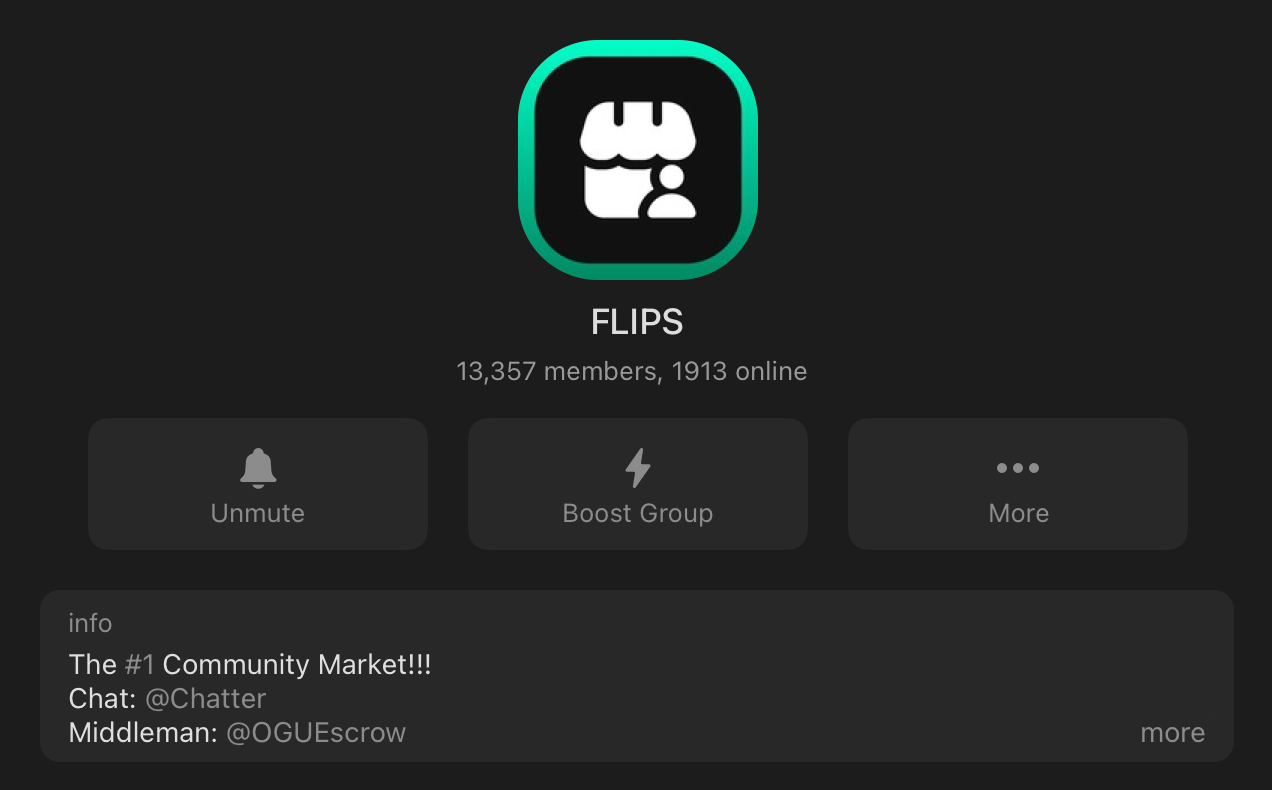 Canal Telegram FLIPS — 13357 membres, marketplace OG Minecraft #1
