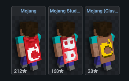 Capes Mojang, Mojang Studios et Mojang Classic — données aux employés